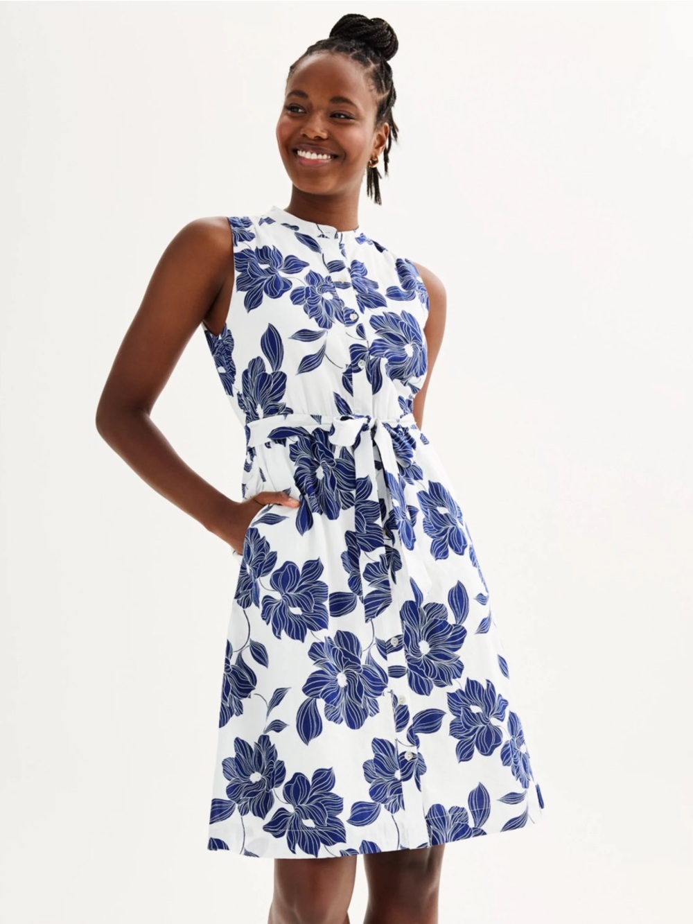 Draper James White Dress with Blue Floral Motif